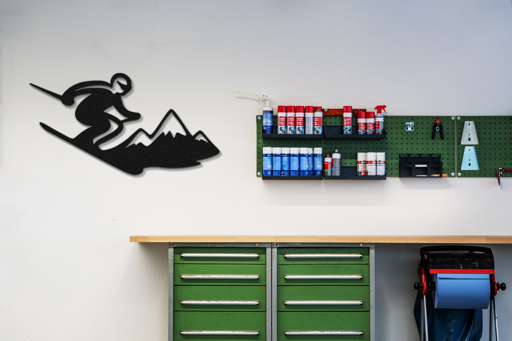 Skier and Mountain Metal Wall Art