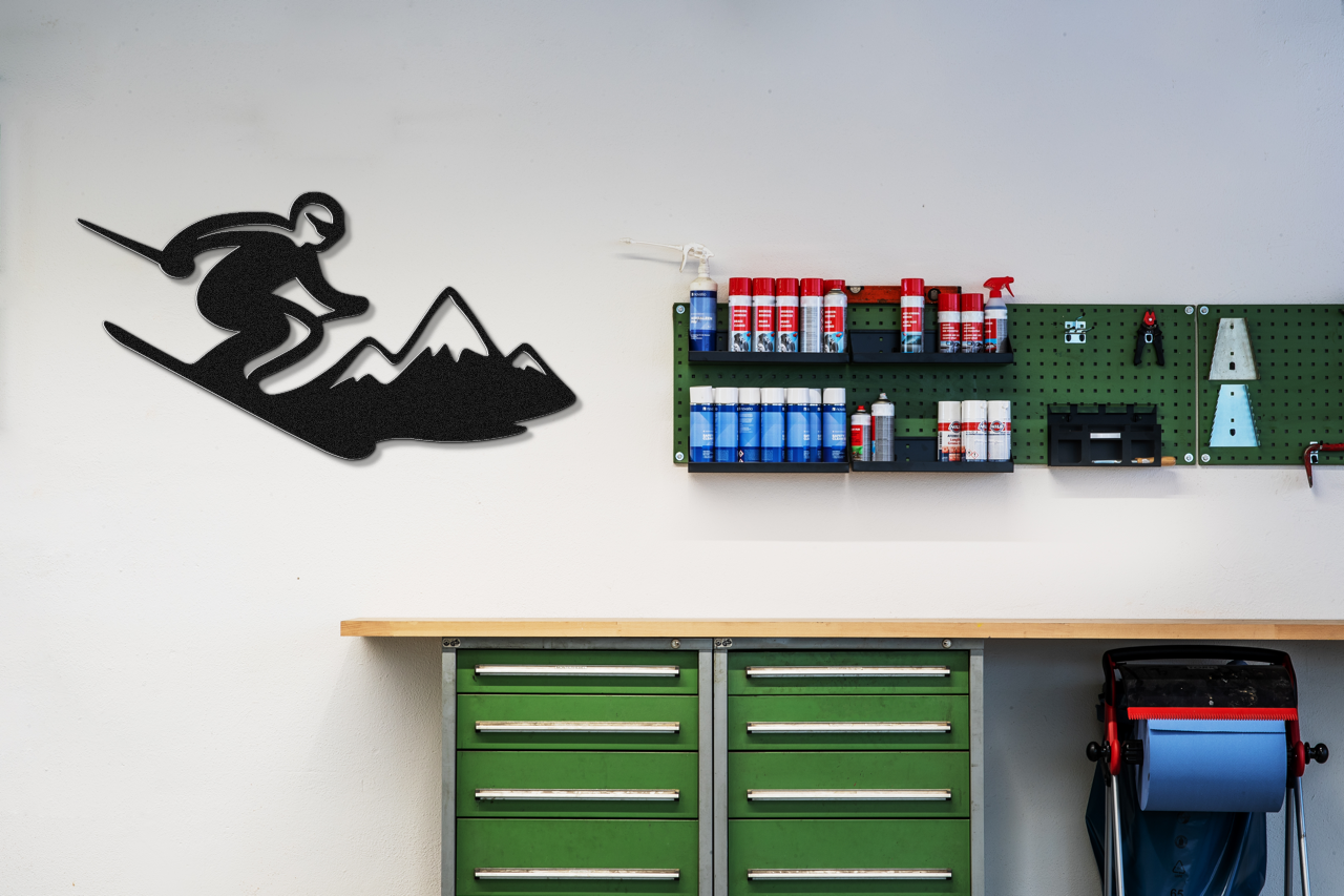 Skier and Mountain Metal Wall Art