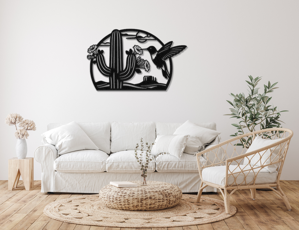 Hummingbird and Saguaro Metal Wall Art