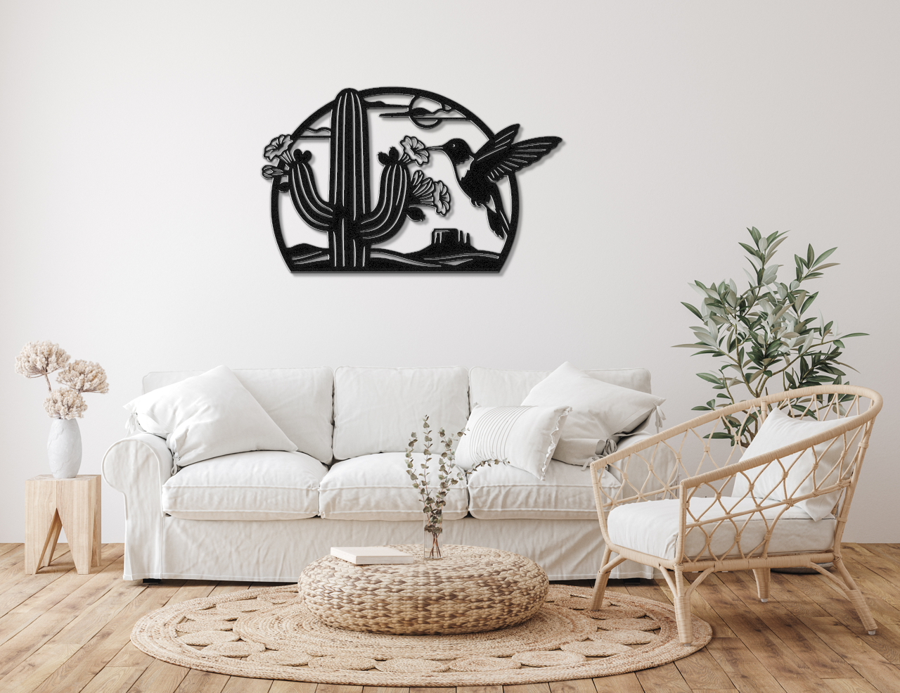 Hummingbird and Saguaro Metal Wall Art