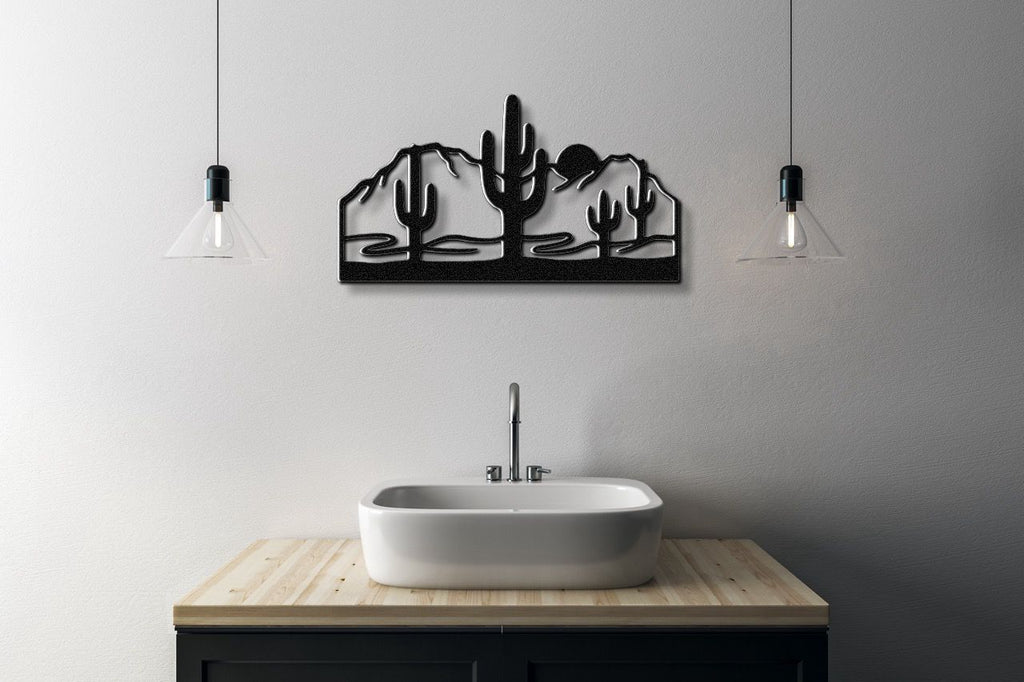 Saguaro Cactus with Mountains Metal Wall Art
