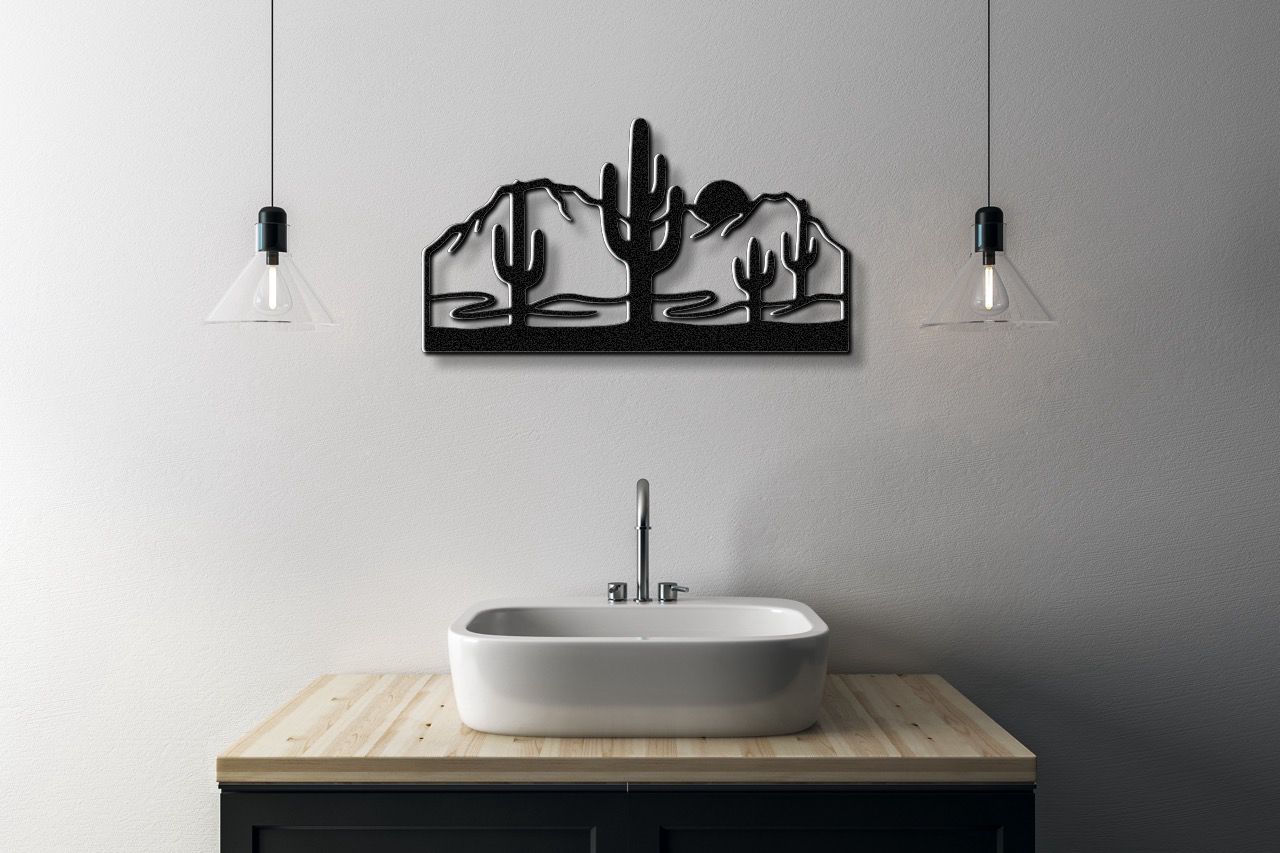 Saguaro Cactus with Mountains Metal Wall Art