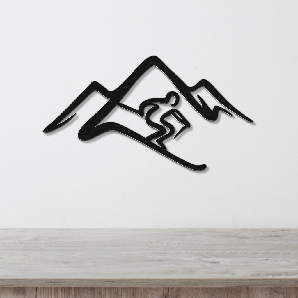 Skier and Mountain Metal Wall Art