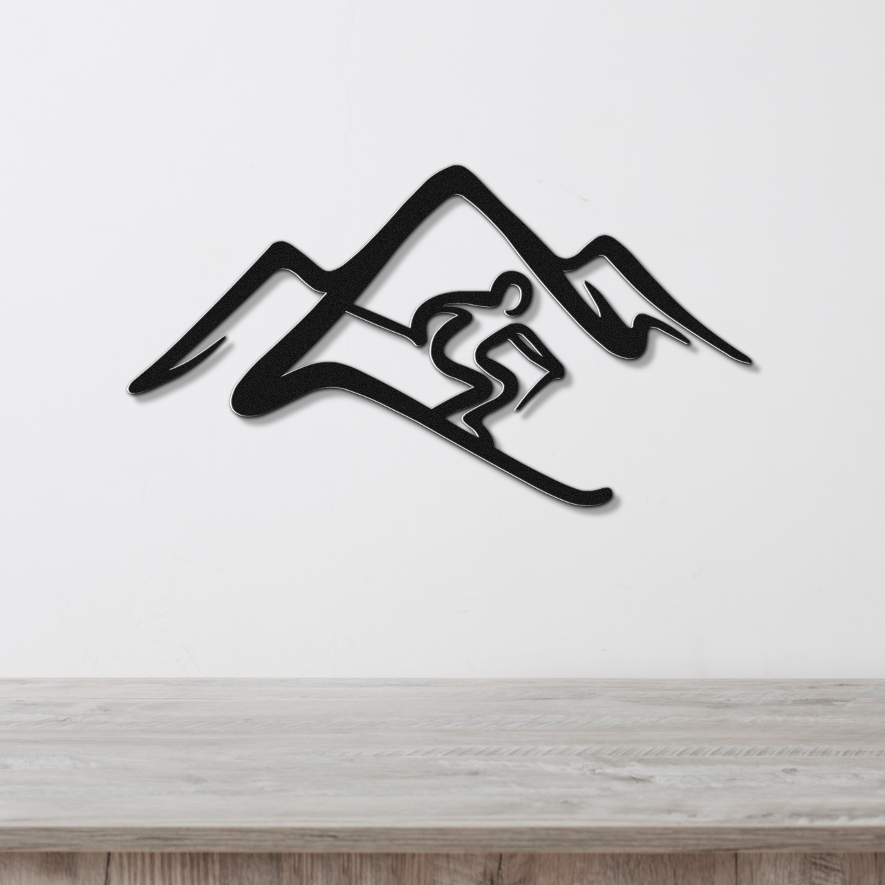 Skier and Mountain Metal Wall Art