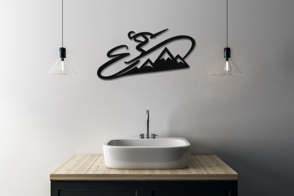 Skier and Mountain Metal Wall Art
