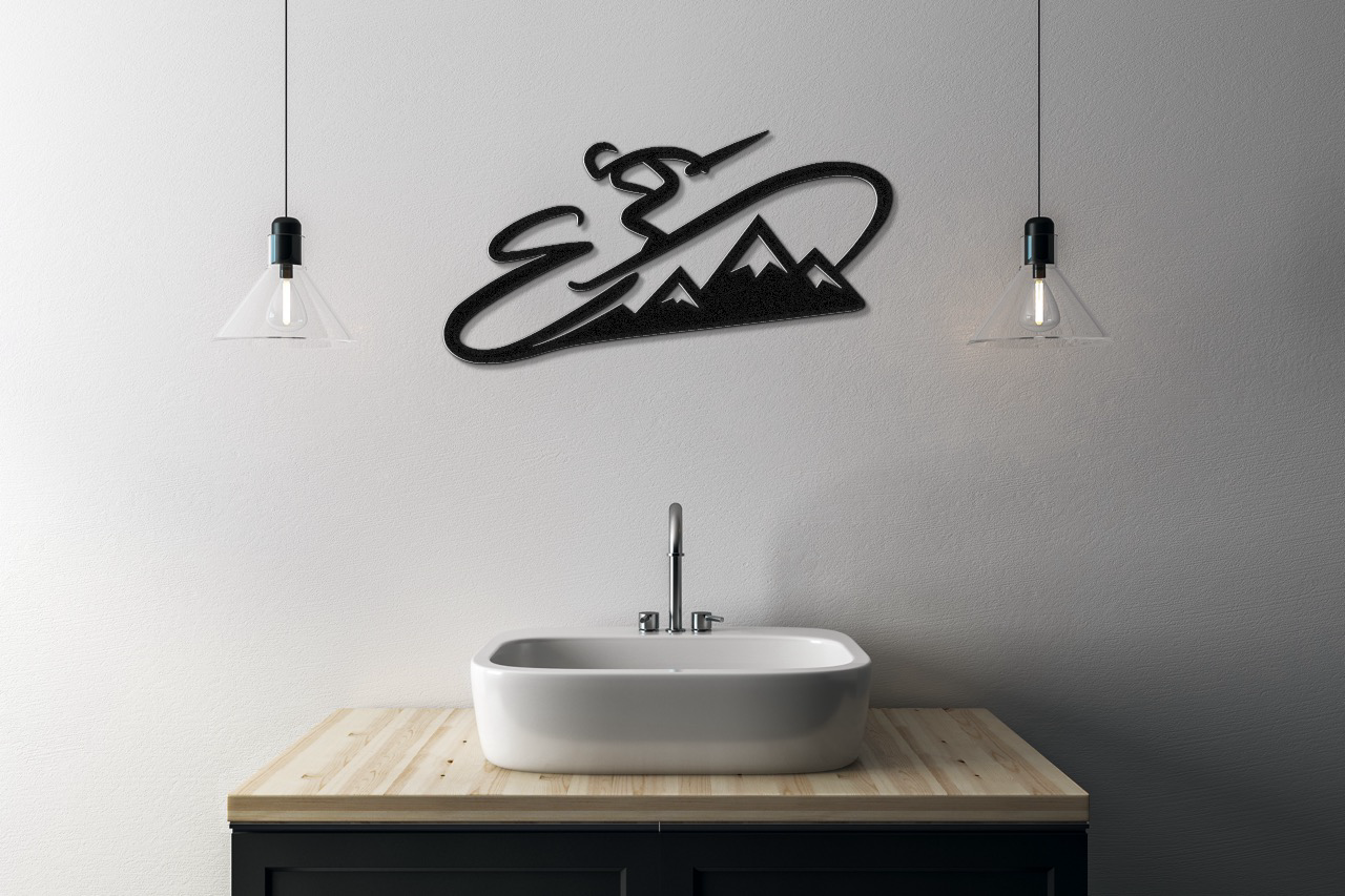 Skier and Mountain Metal Wall Art