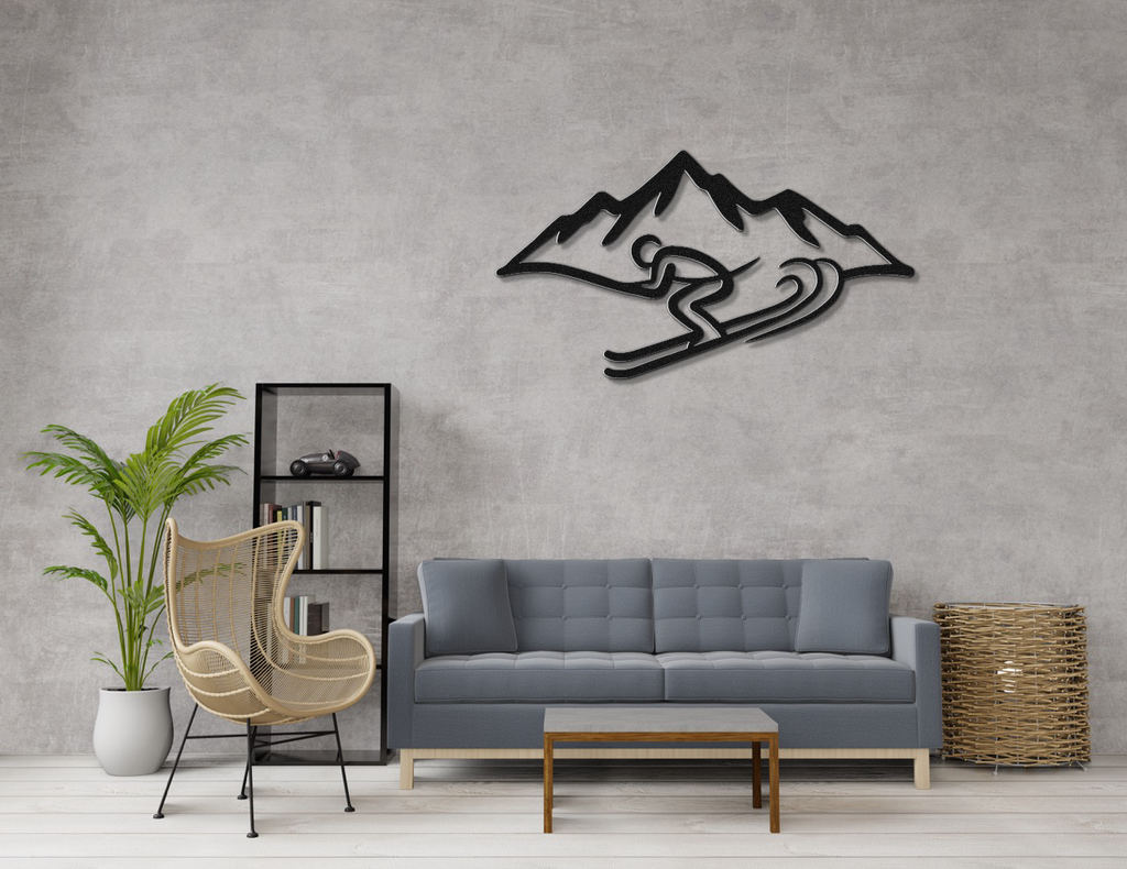 Skier and Mountain Metal Wall Art