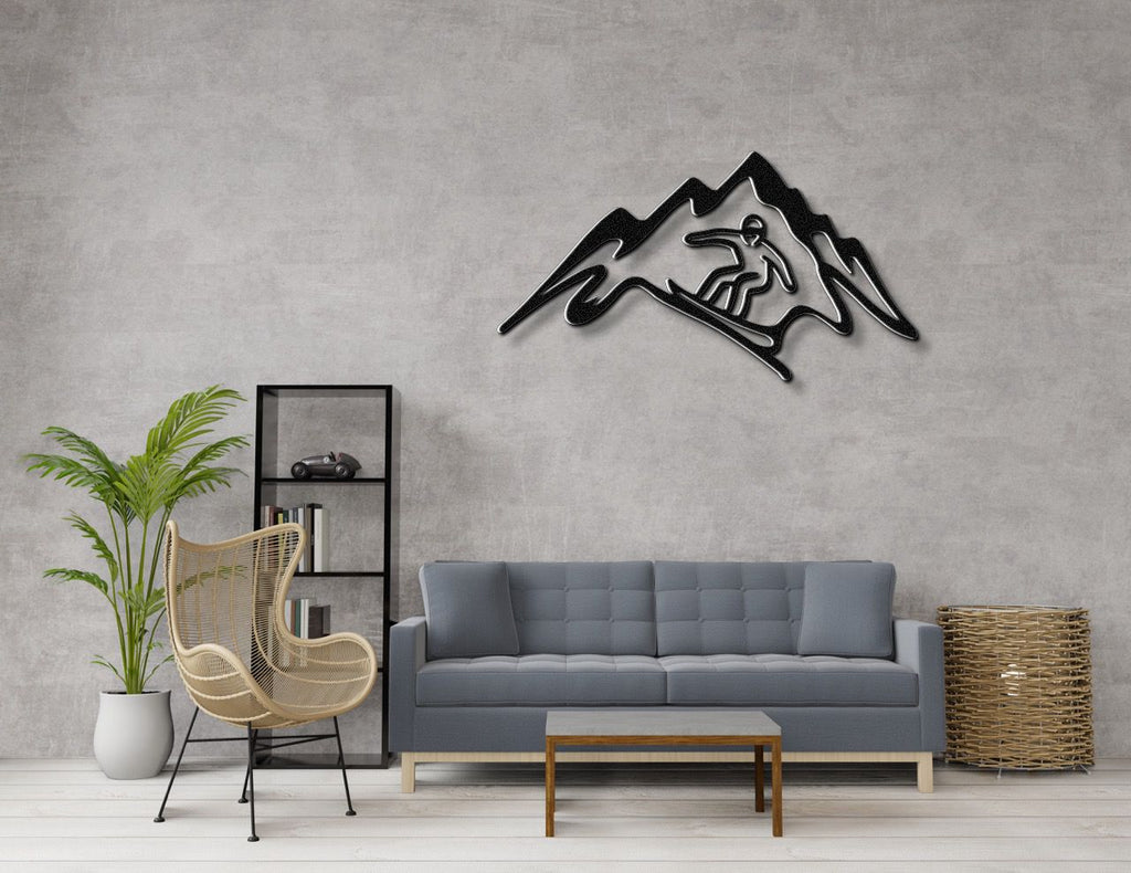 Snowboarder with Mountains Metal Wall Art