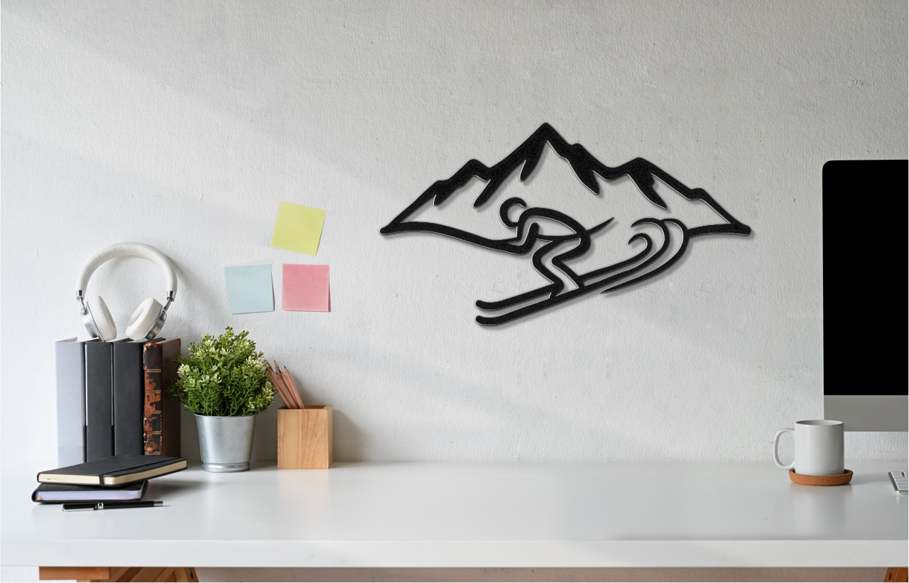 Skier and Mountain Metal Wall Art