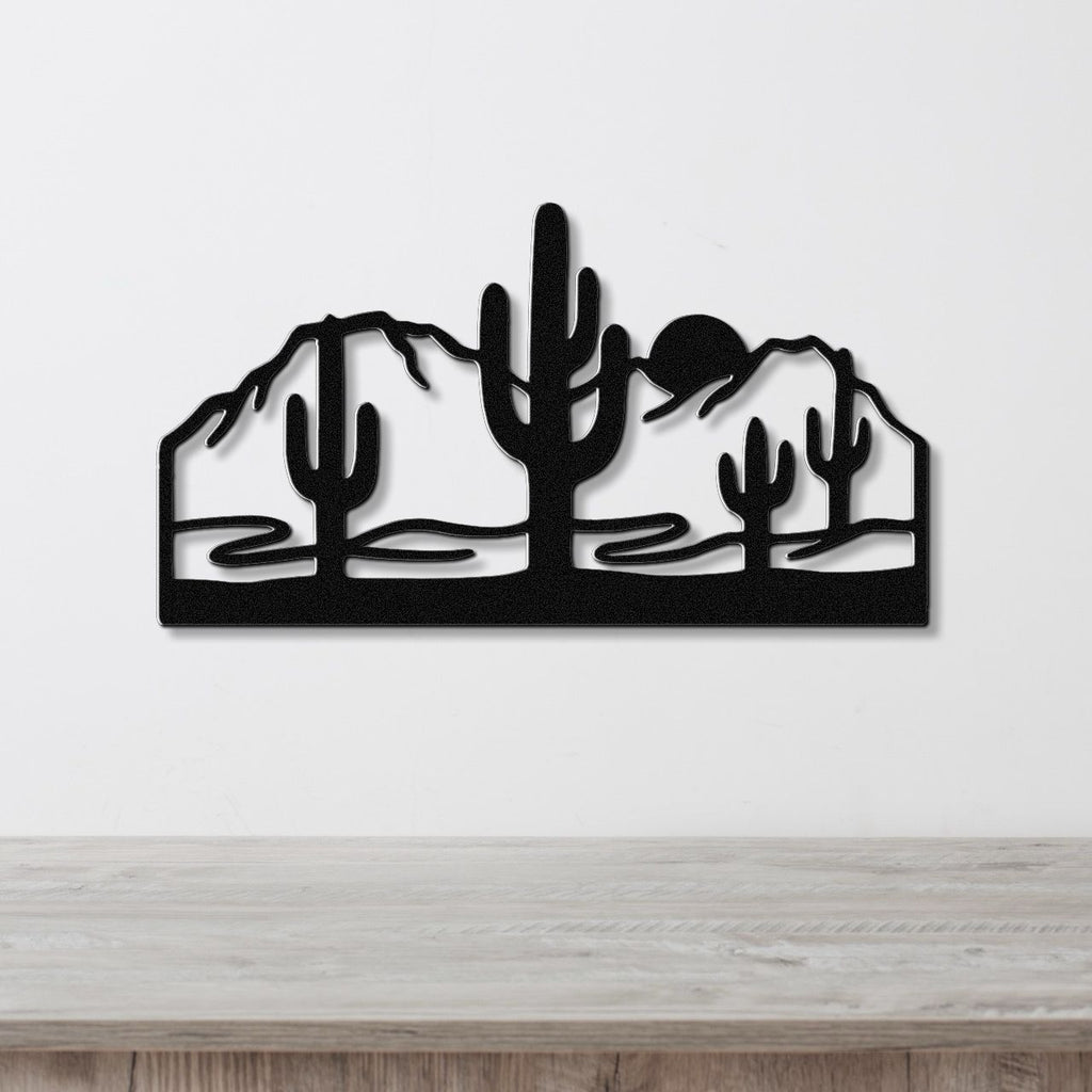 Saguaro Cactus with Mountains Metal Wall Art