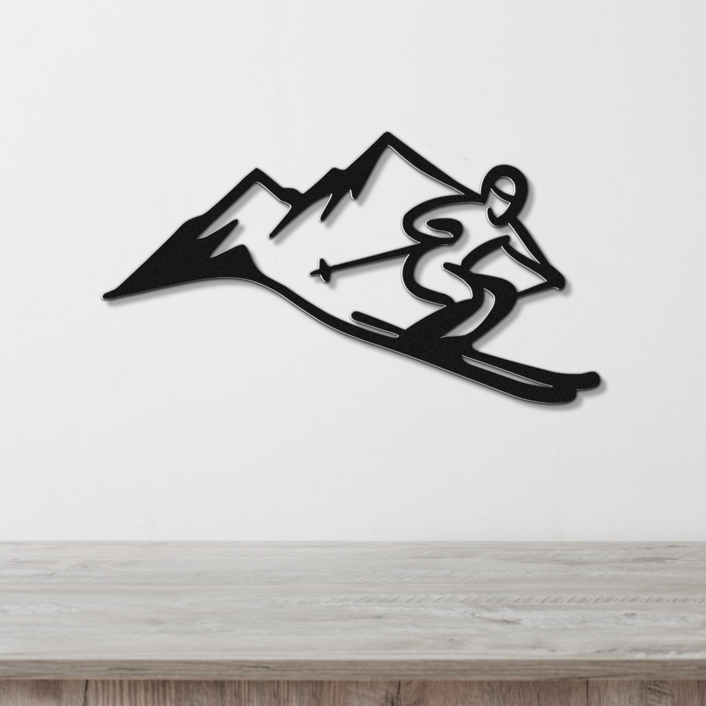Skier and Mountain Metal Wall Art