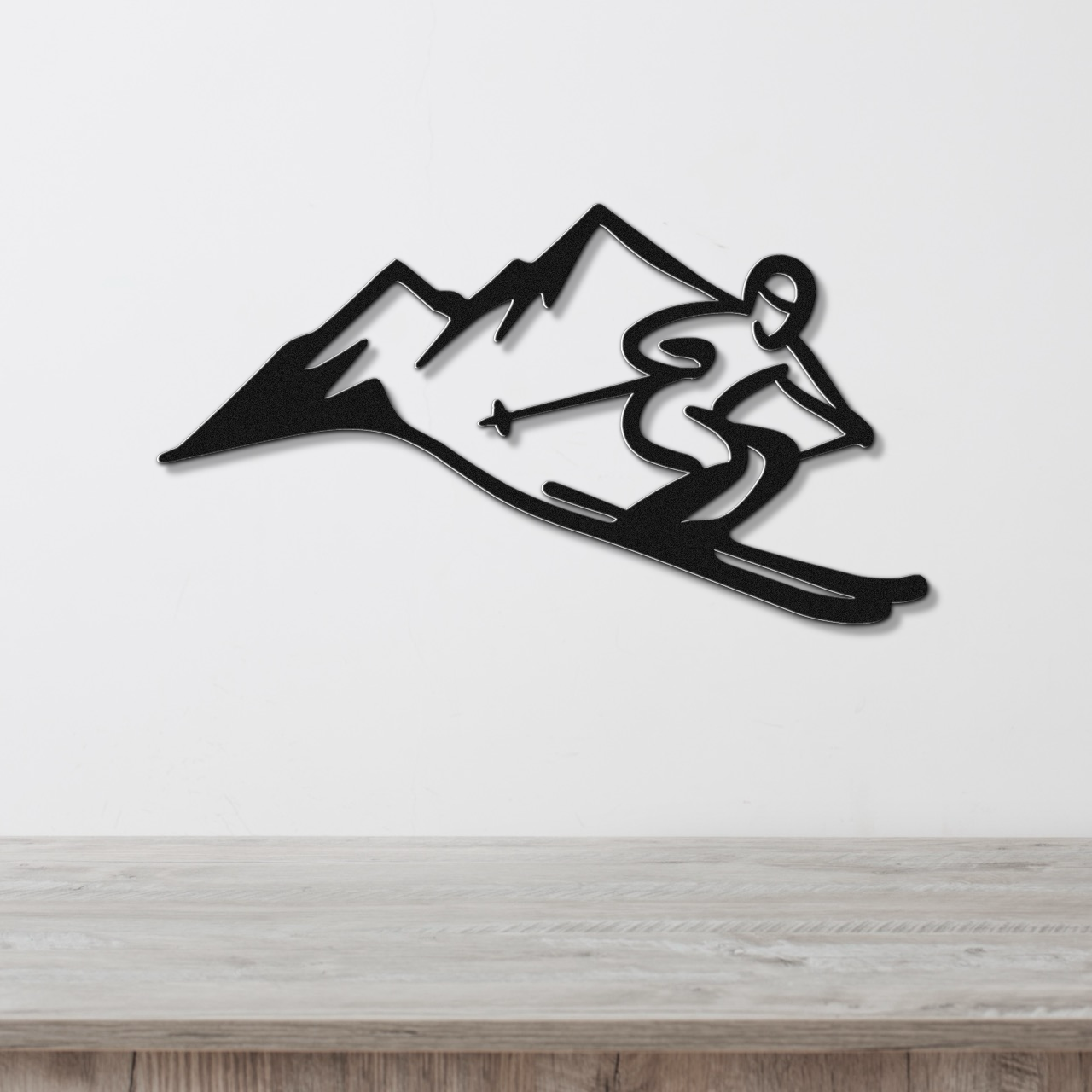 Skier and Mountain Metal Wall Art
