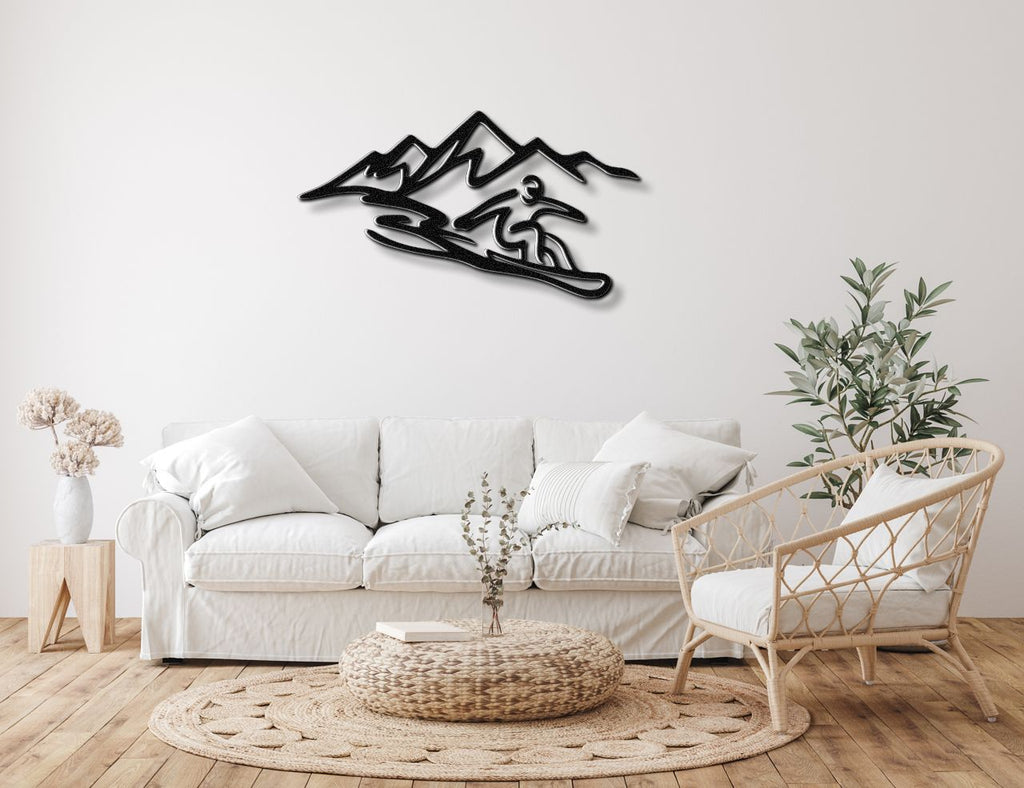 Snowboarder with Mountains Metal Wall Art