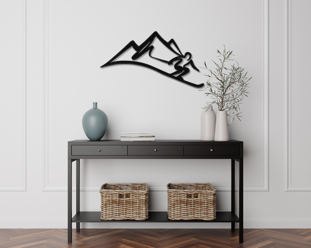 Skier and Mountain Metal Wall Art