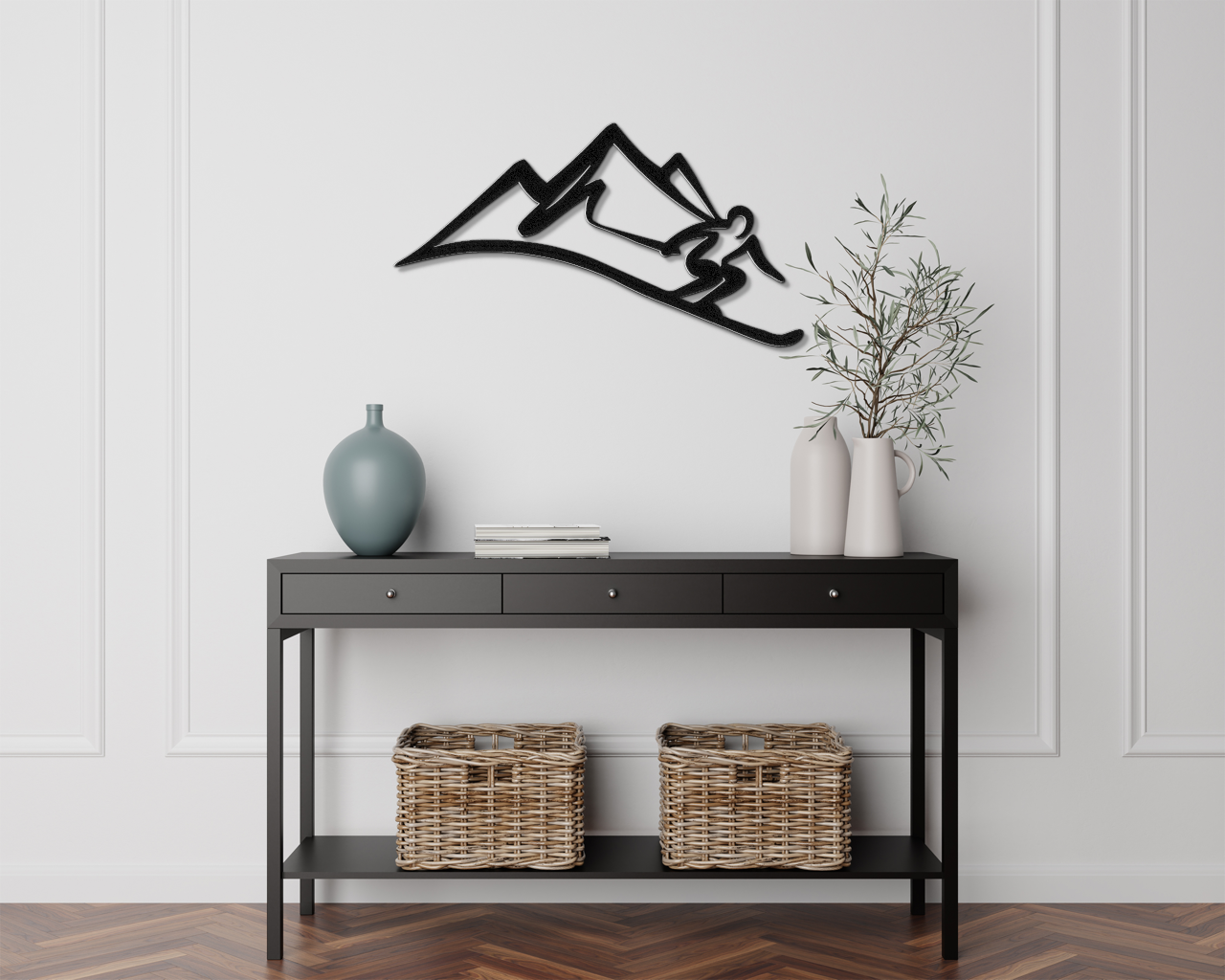 Skier and Mountain Metal Wall Art