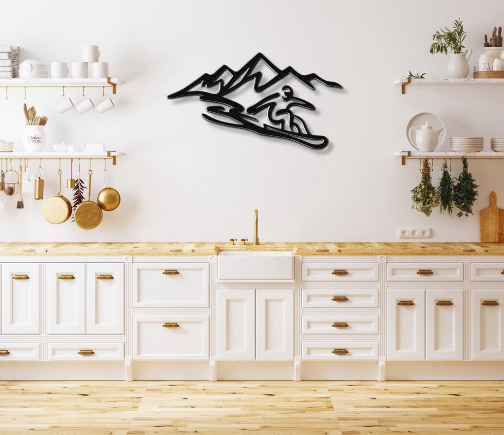 Snowboarder with Mountains Metal Wall Art