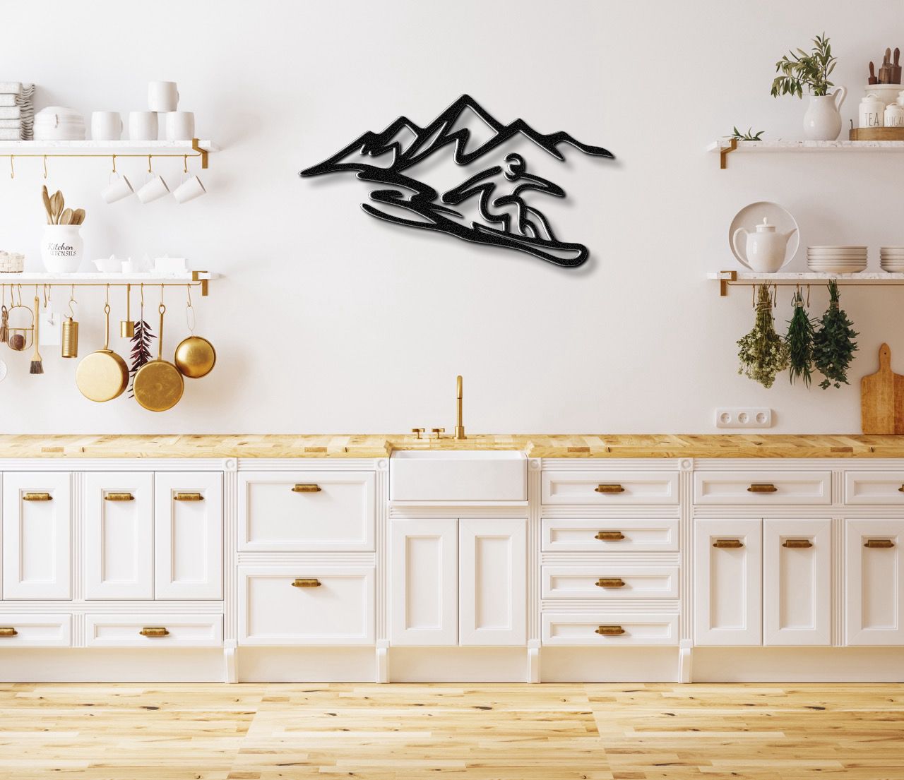 Snowboarder with Mountains Metal Wall Art