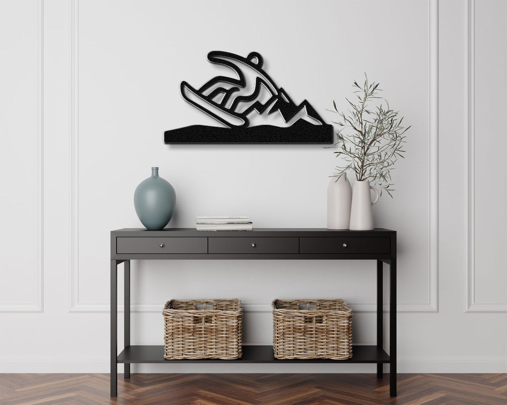 Snowboarder with Mountains Metal Wall Art
