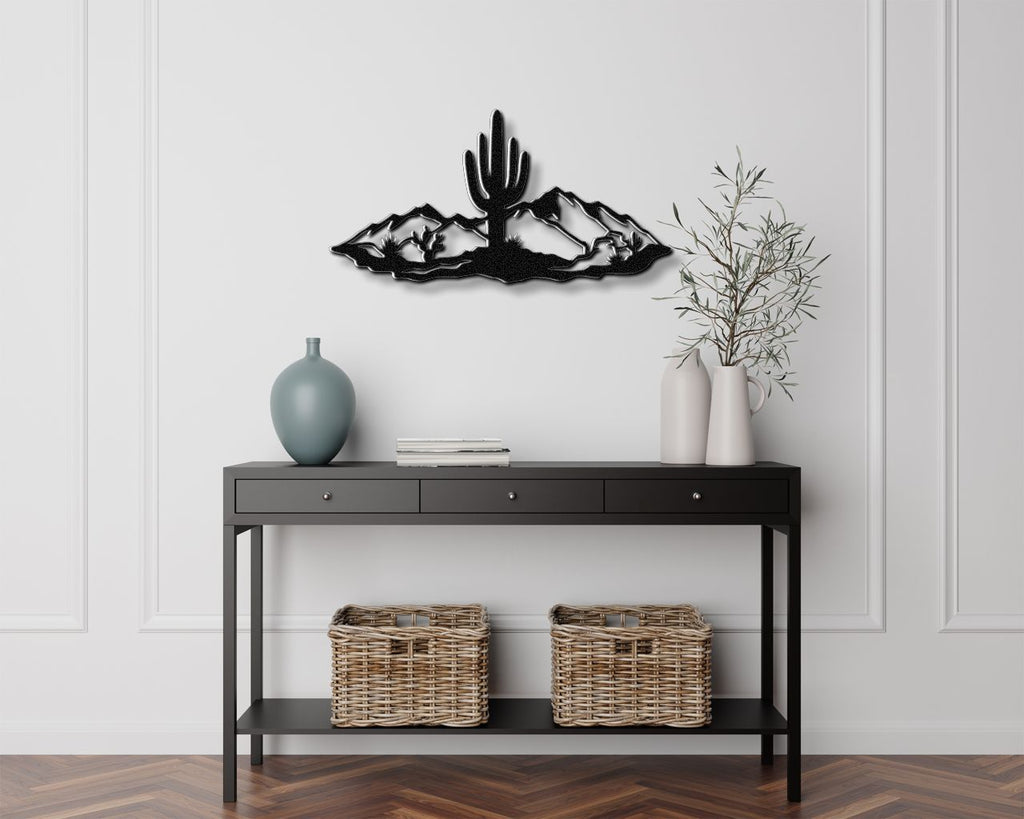 Saguaro Cactus with Mountains Metal Wall Art