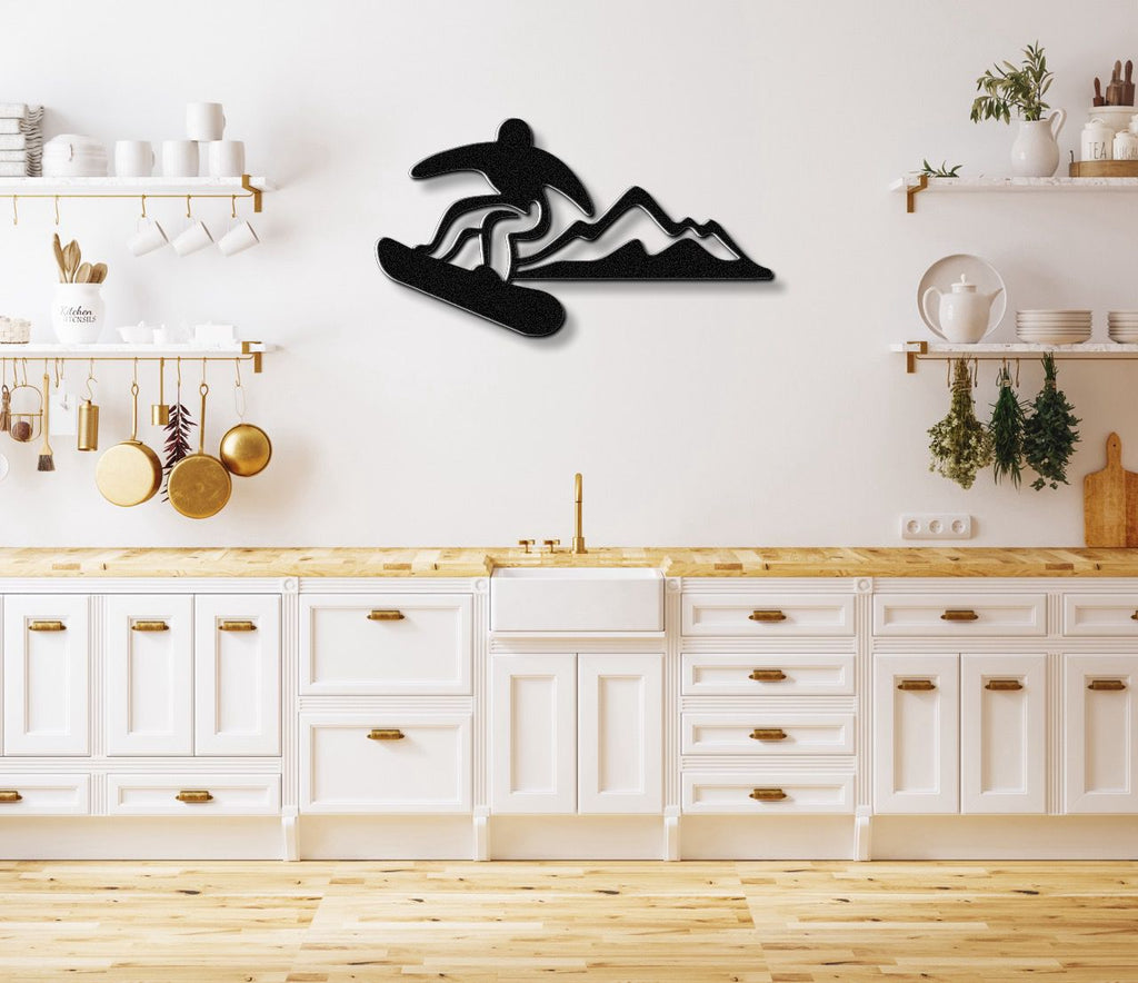 Snowboarder with Mountains Metal Wall Art