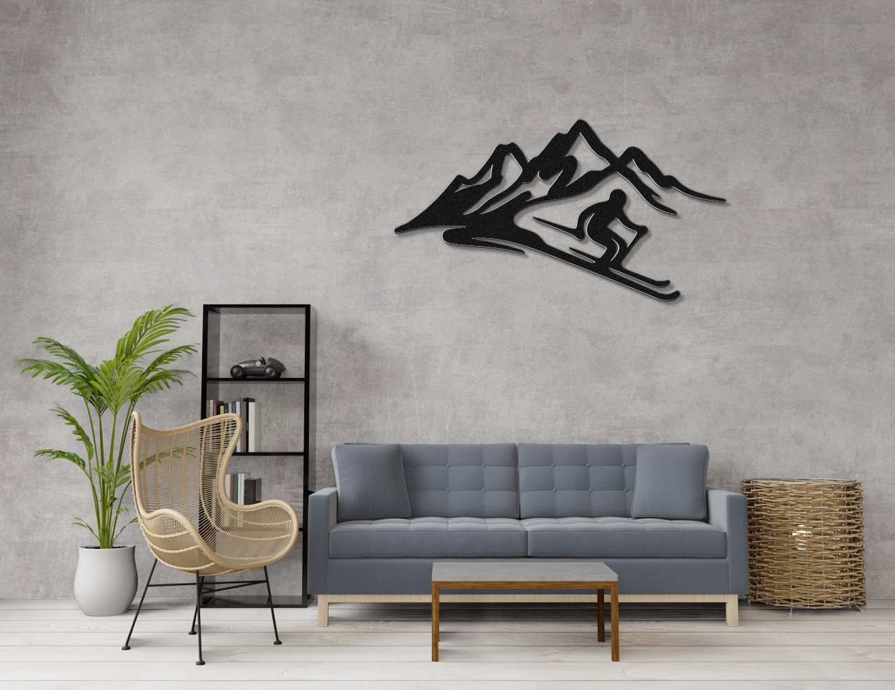 Skier and Mountain Metal Wall Art