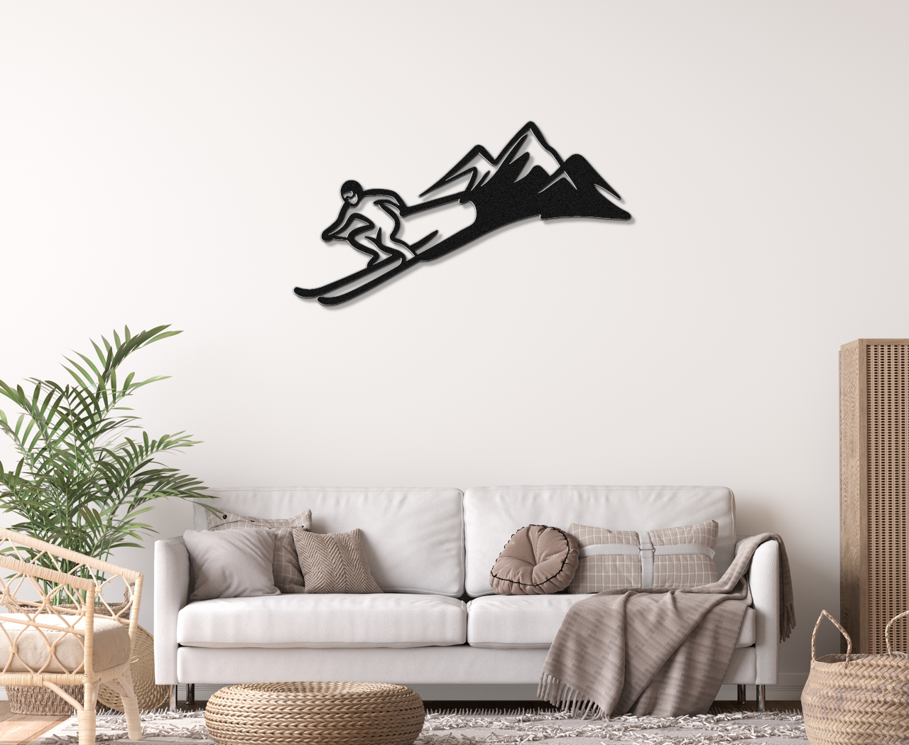 Skier and Mountain Metal Wall Art