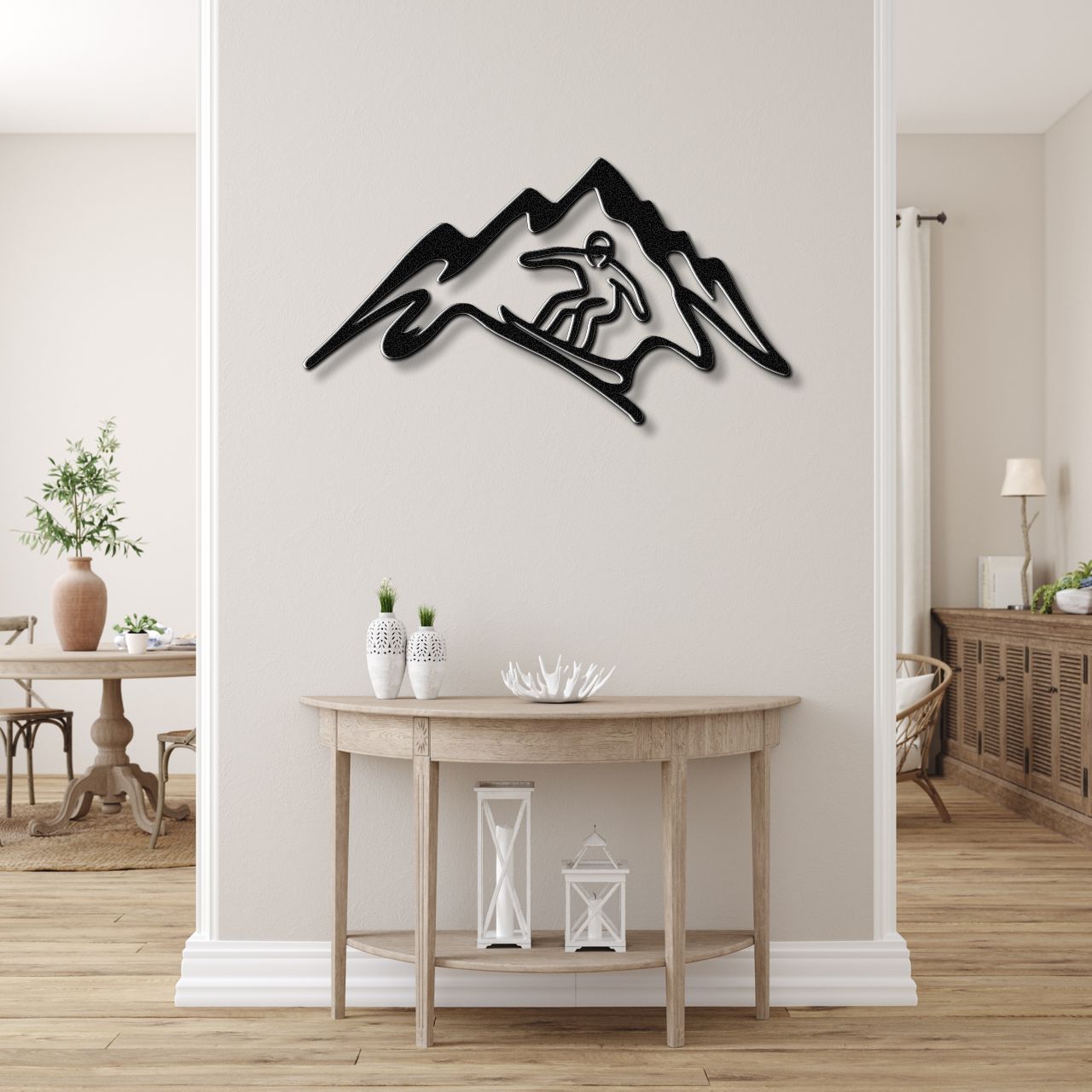 Snowboarder with Mountains Metal Wall Art