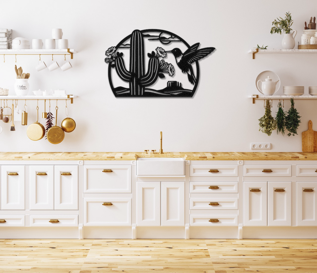 Hummingbird and Saguaro Metal Wall Art