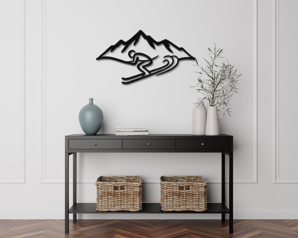 Skier and Mountain Metal Wall Art