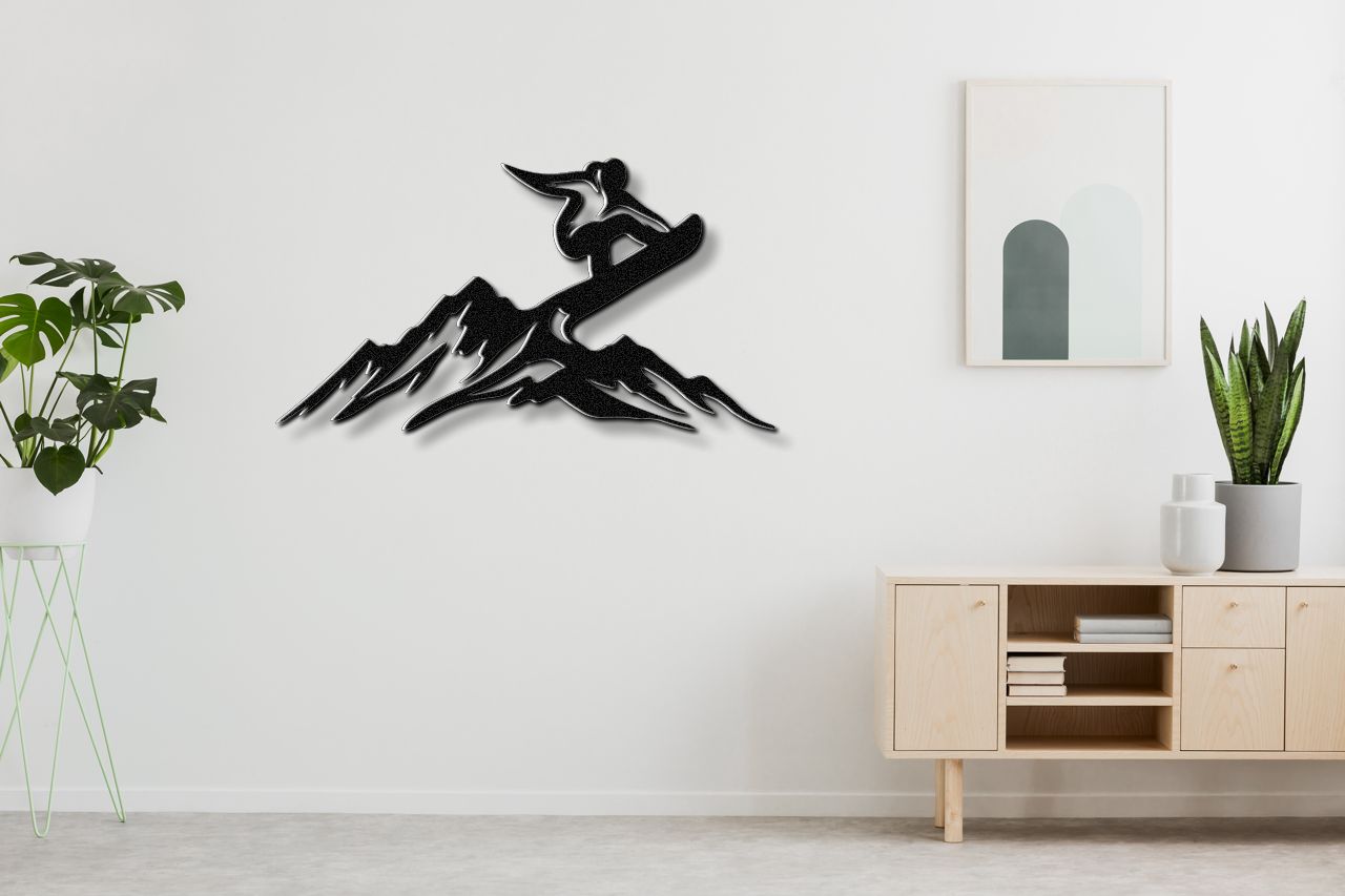 Snowboarder with Mountains Metal Wall Art