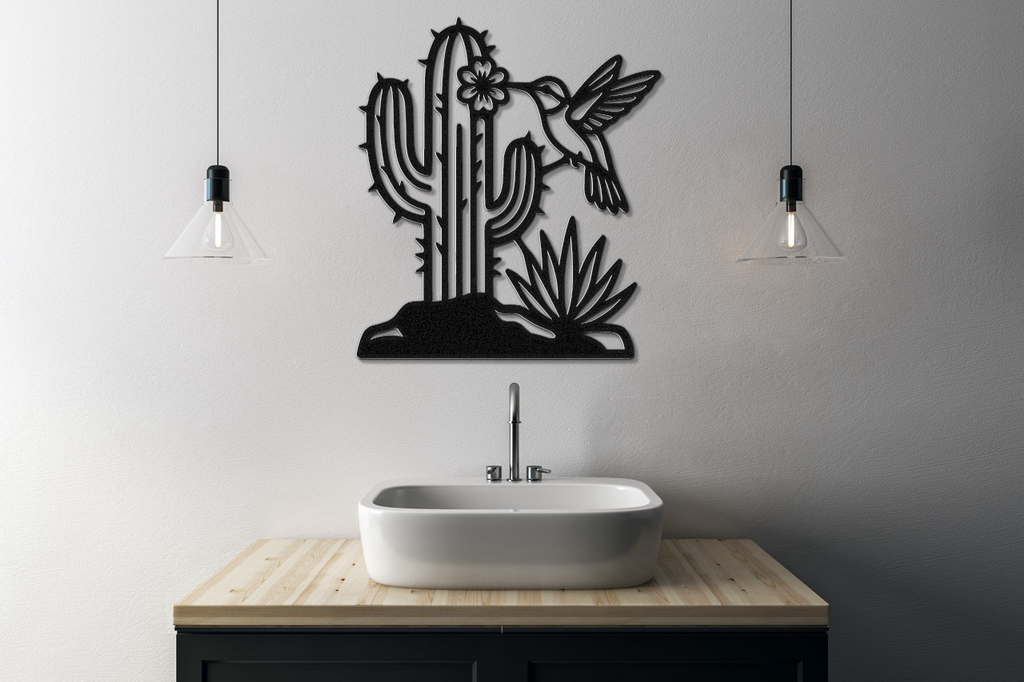 Hummingbird and Saguaro Metal Wall Art