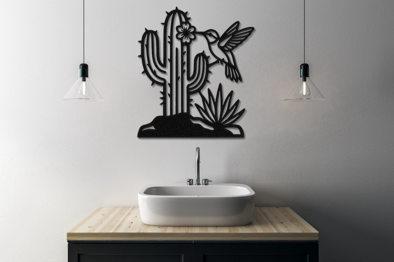 Hummingbird and Saguaro Metal Wall Art