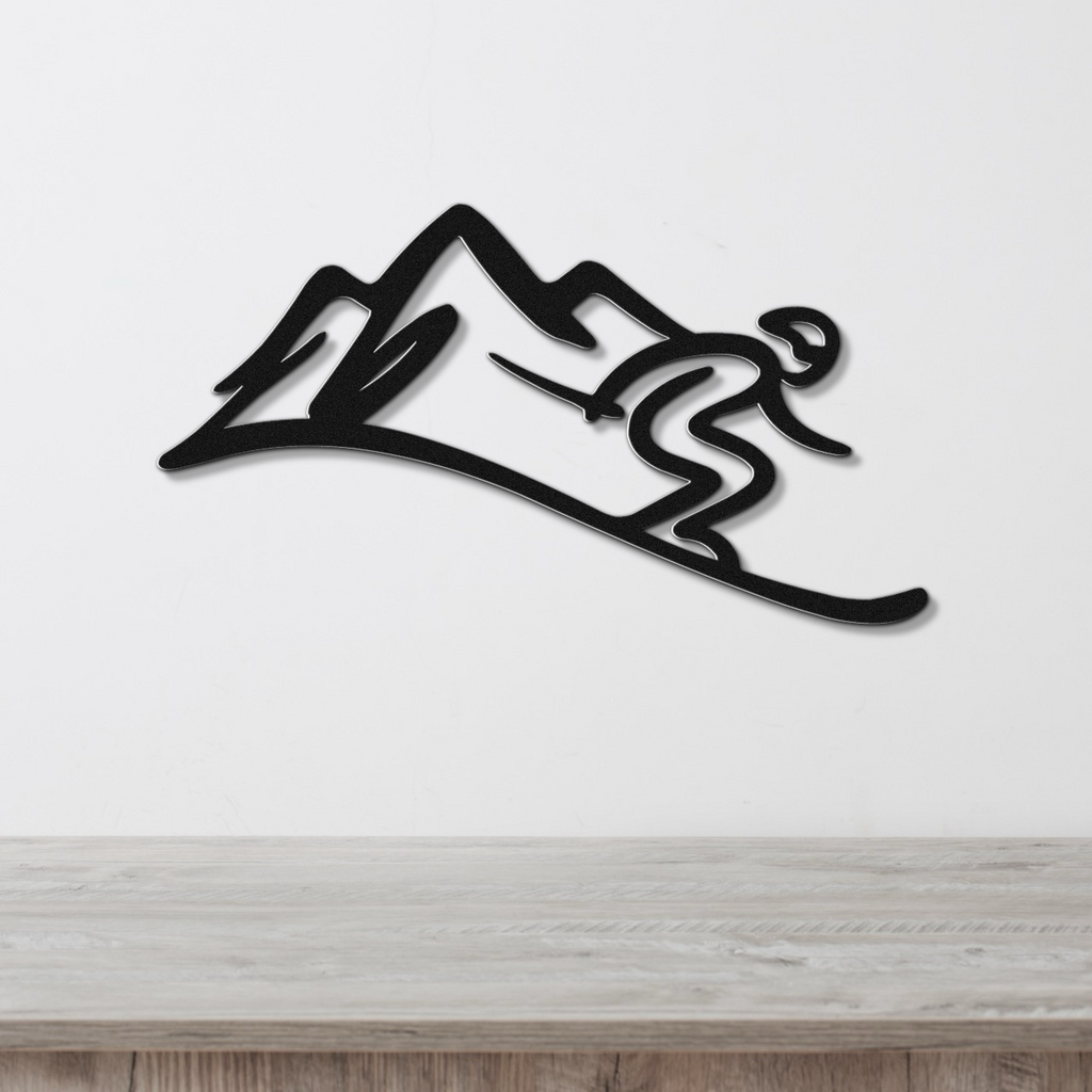 Skier and Mountain Metal Wall Art