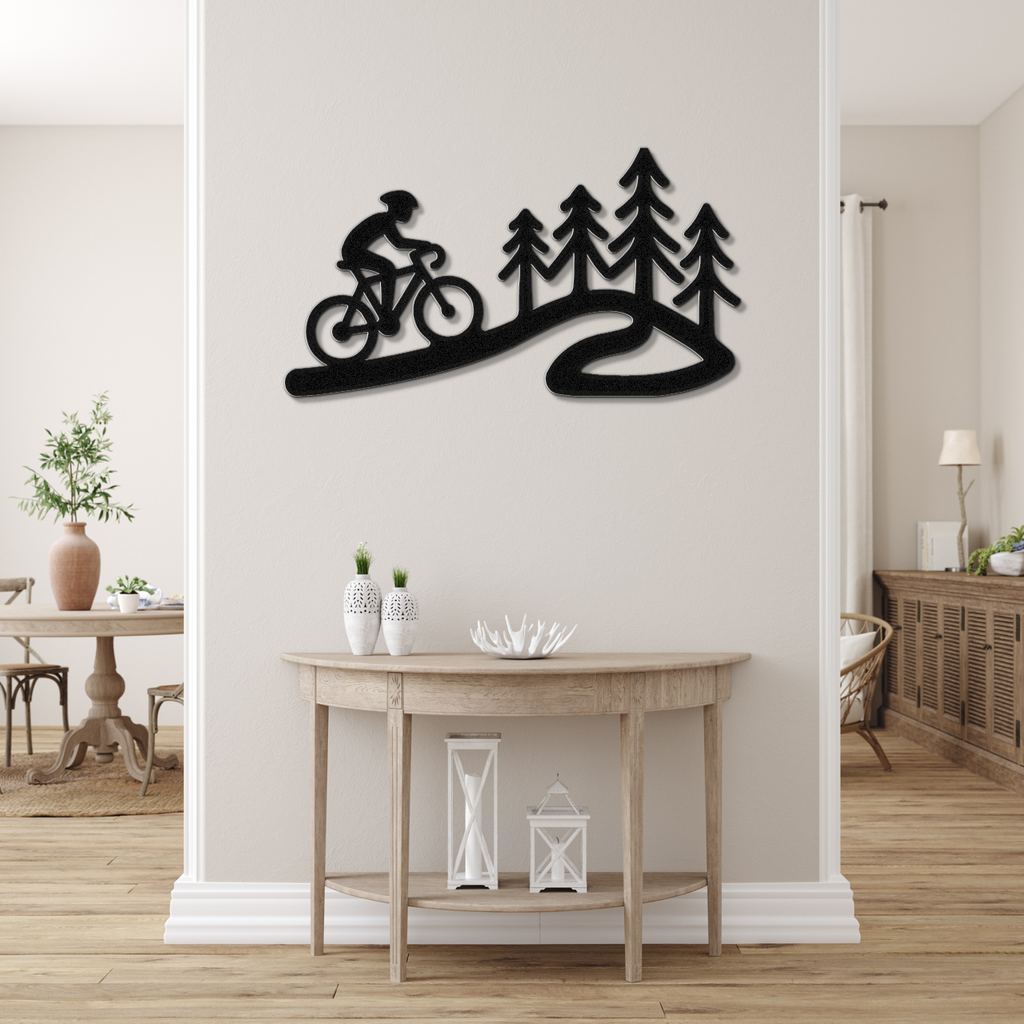 Cycling in the Pines Metal Wall Art