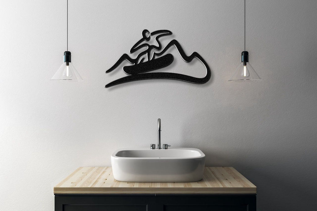 Snowboarder with Mountains Metal Wall Art