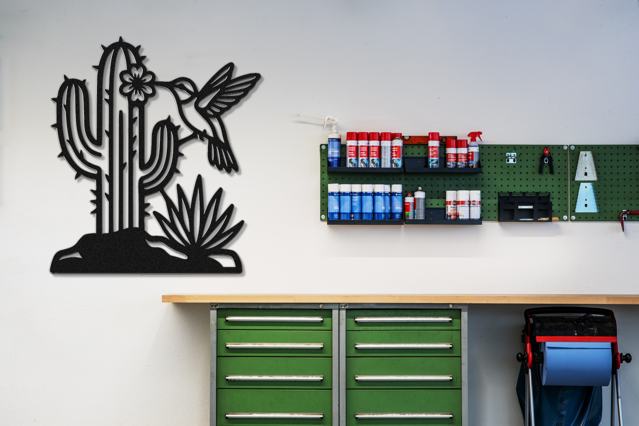 Hummingbird and Saguaro Metal Wall Art