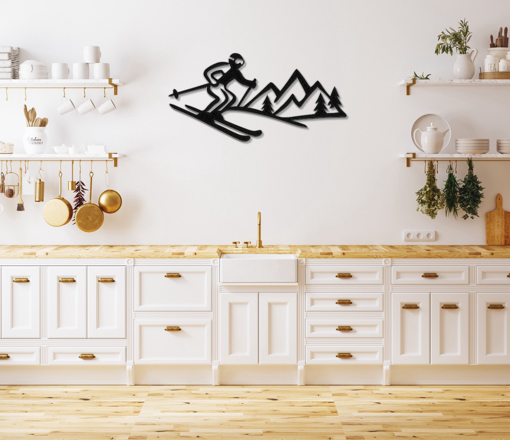 Skier and Mountain Metal Wall Art