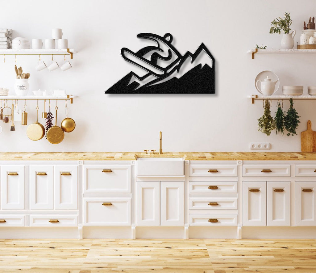 Snowboarder with Mountains Metal Wall Art