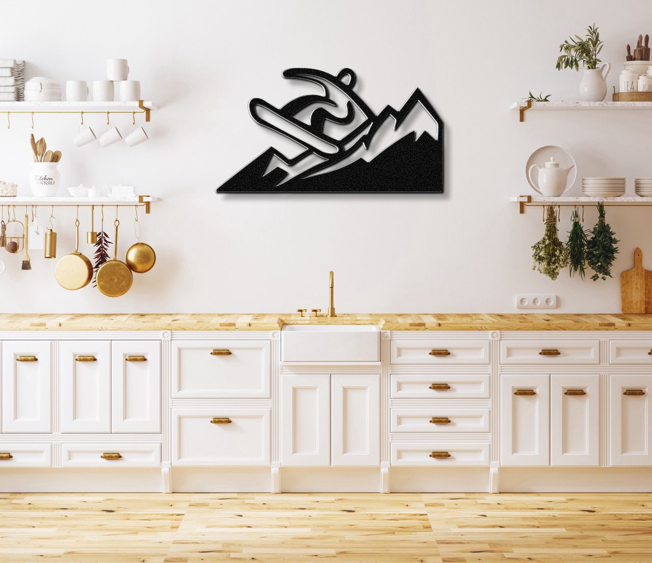 Snowboarder with Mountains Metal Wall Art