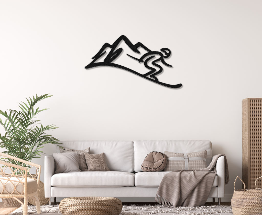 Skier and Mountain Metal Wall Art