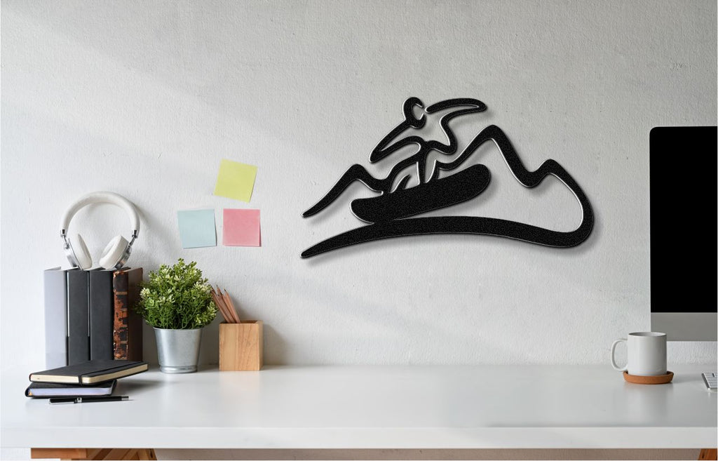 Snowboarder with Mountains Metal Wall Art