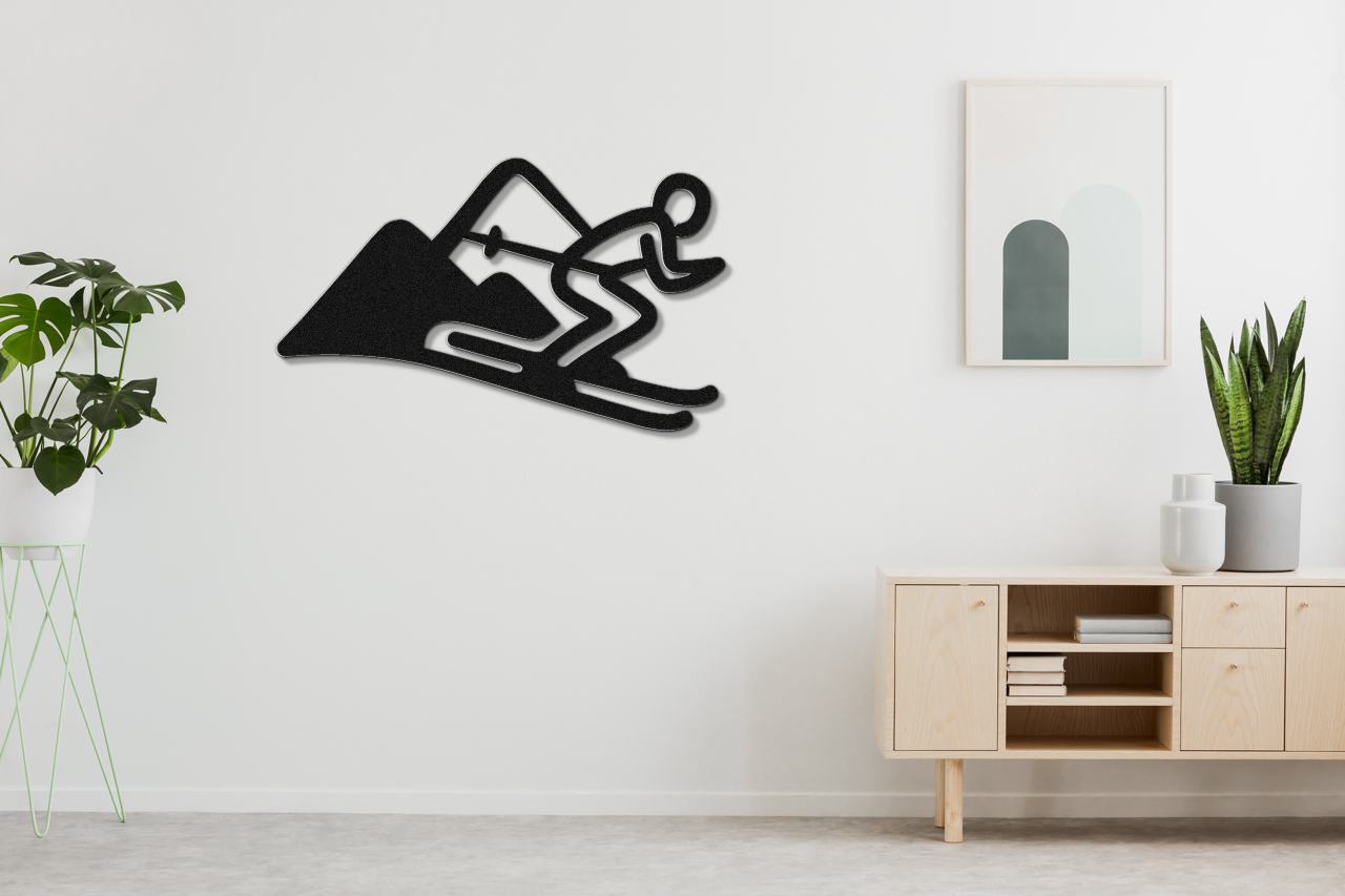 Skier and Mountain Metal Wall Art