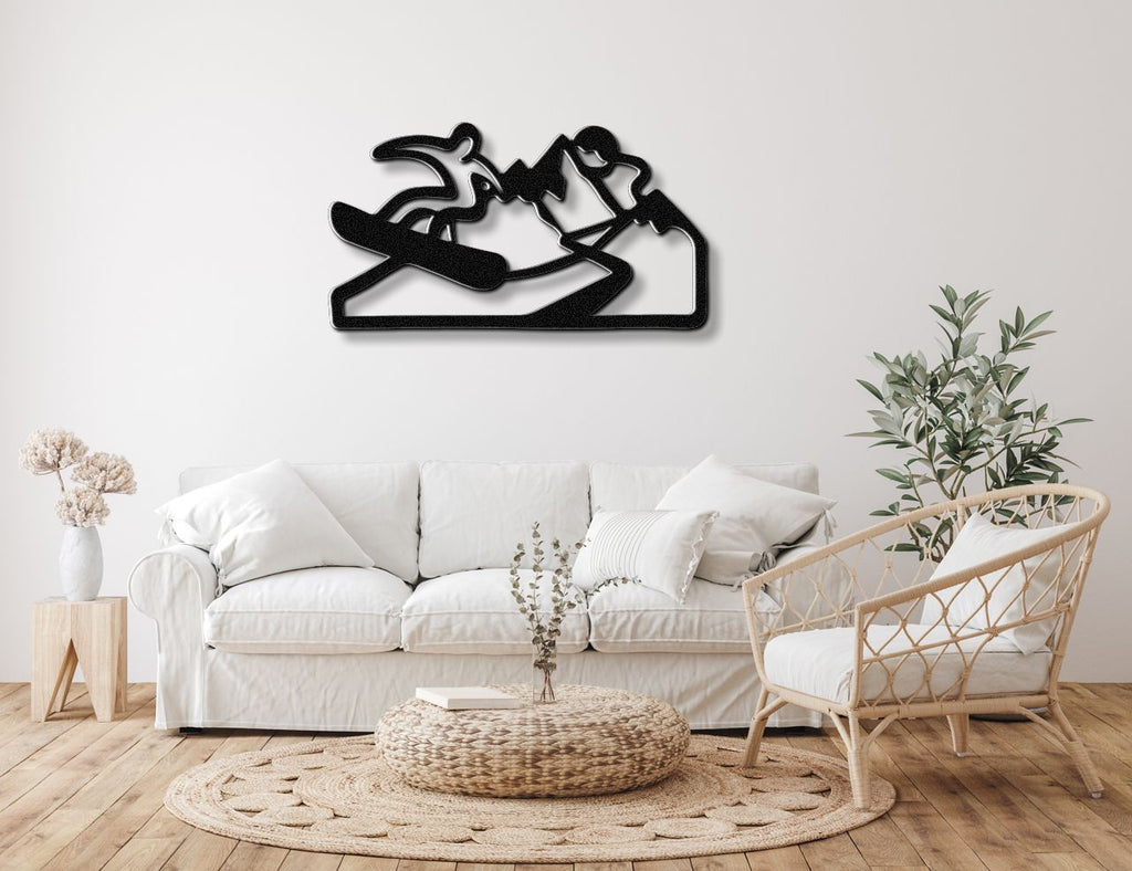 Snowboarder with Mountains Metal Wall Art