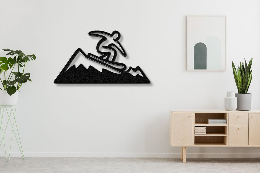 Snowboarder with Mountains Metal Wall Art
