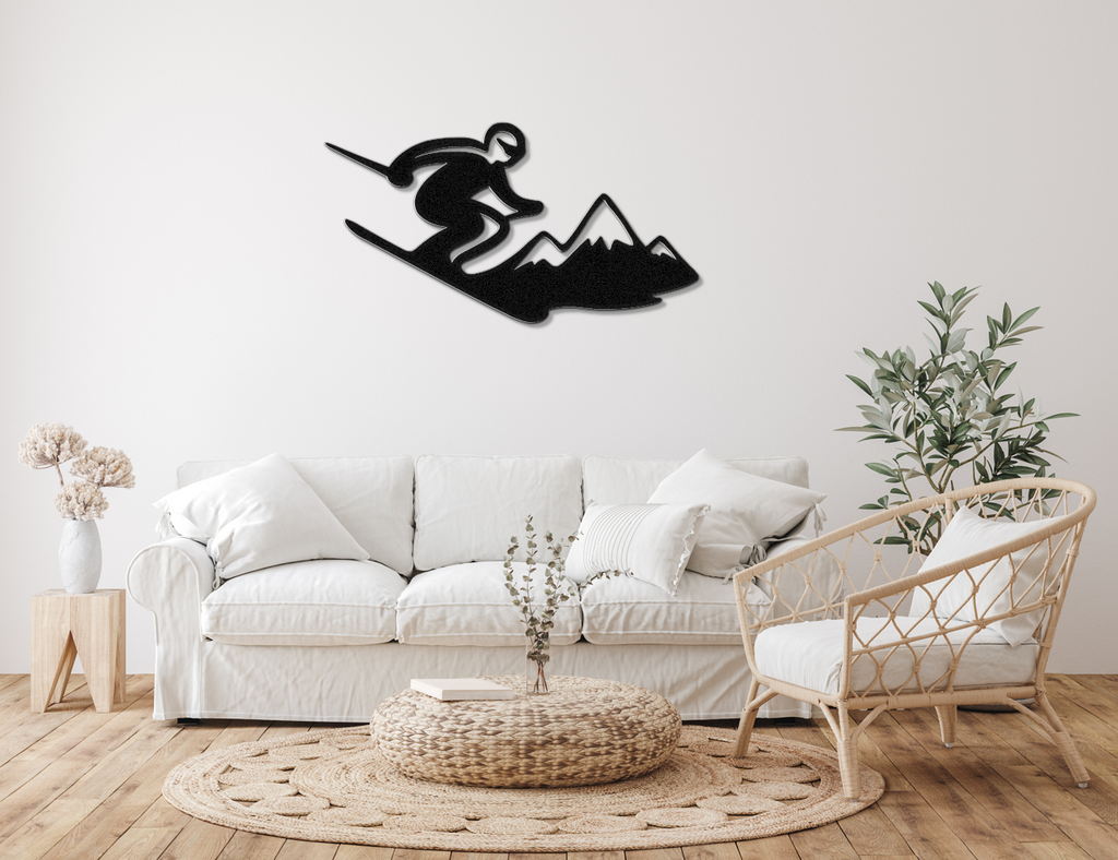 Skier and Mountain Metal Wall Art