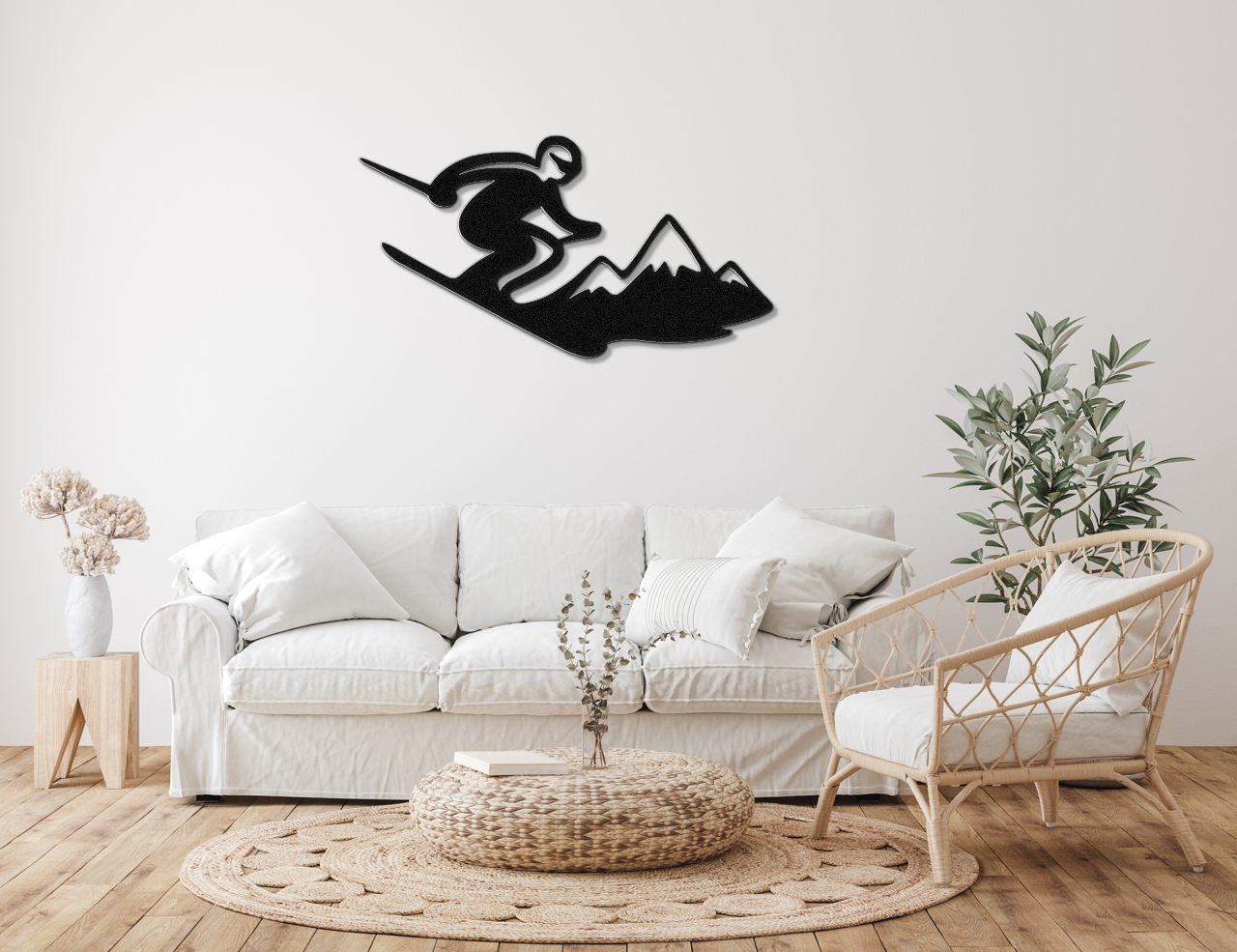 Skier and Mountain Metal Wall Art