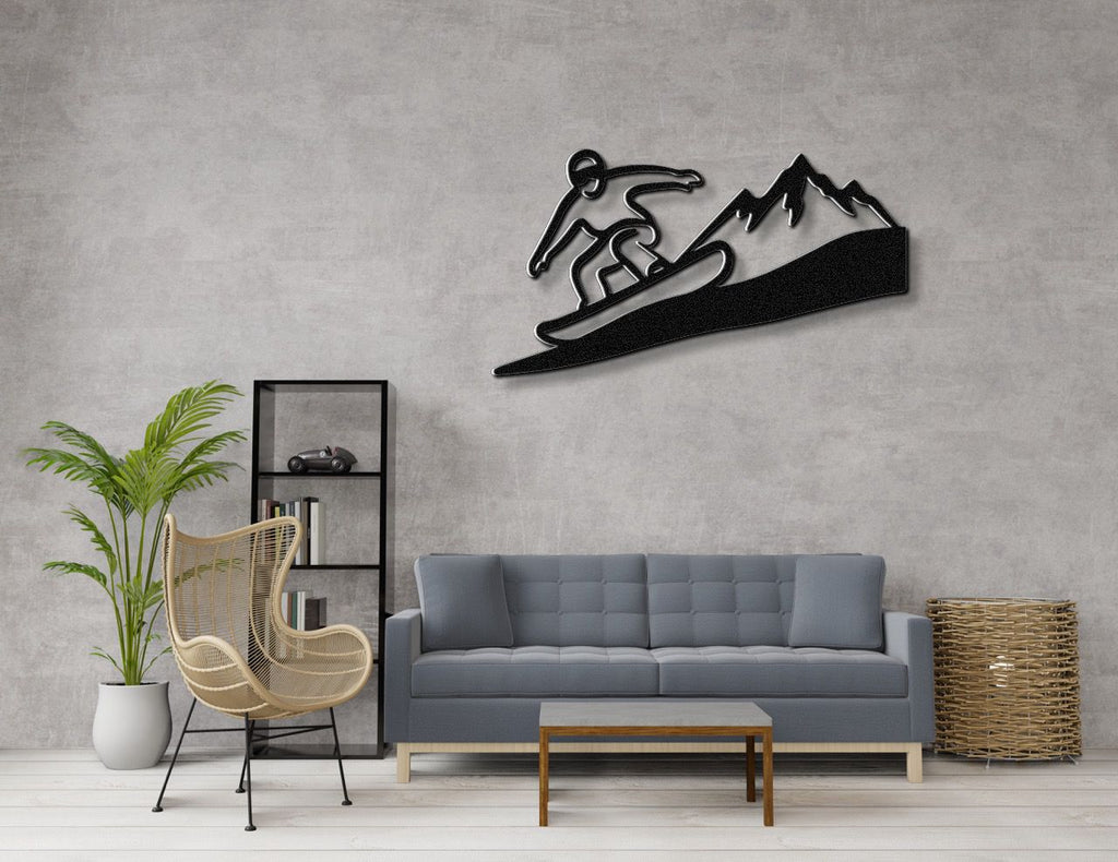 Snowboarder with Mountains Metal Wall Art