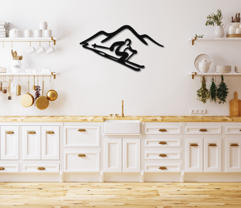 Skier and Mountain Metal Wall Art