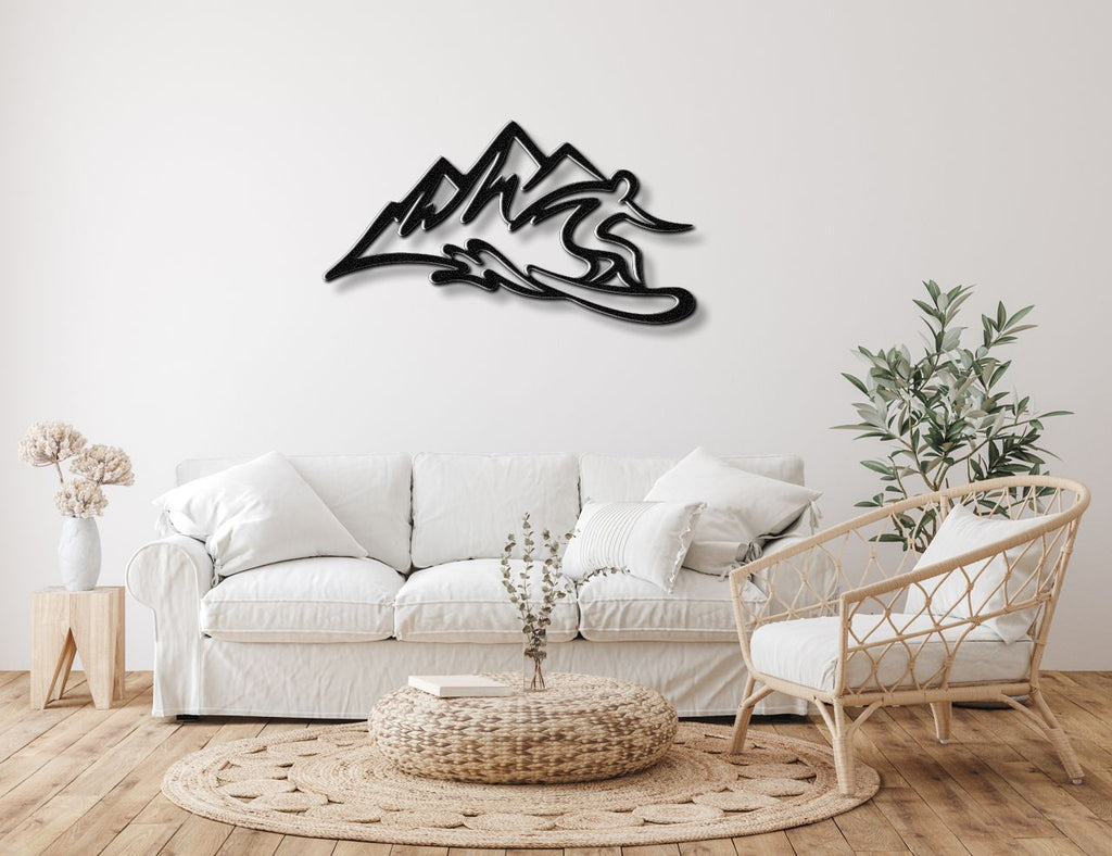 Snowboarder with Mountains Metal Wall Art