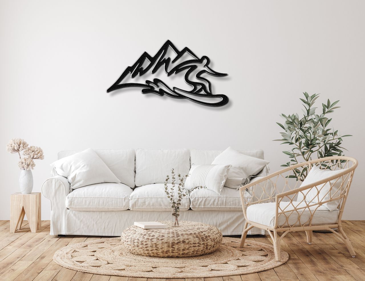 Snowboarder with Mountains Metal Wall Art
